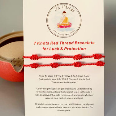7 Knots for LUCK & EVIL EYE PROTECTION Cotton Red Thread 2pc Bracelet/ Anklet Set